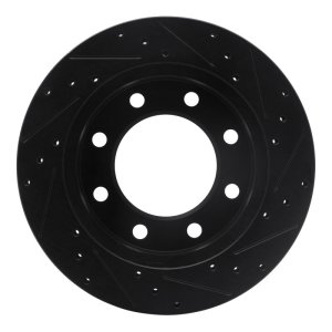 Cadillac DeVille Brake Rotor (1) - Front Left - R1 Concepts - Drilled & Slotted - Black - `99-`20